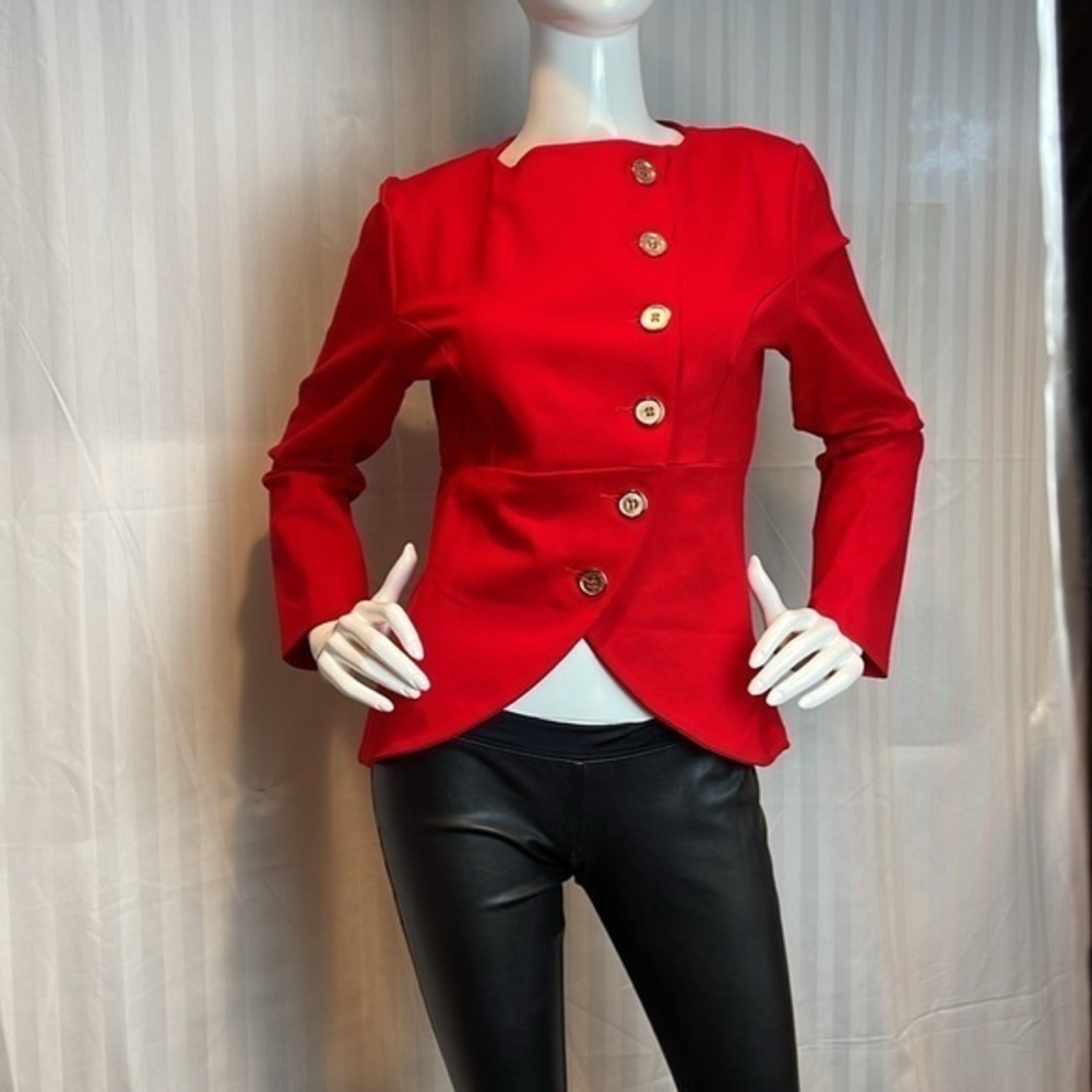 Meaneor Asymmetrical flattering Cropped Blazer Red‎ Size M